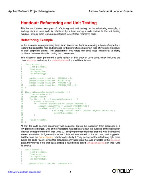 Refactoring And Unit Testing
