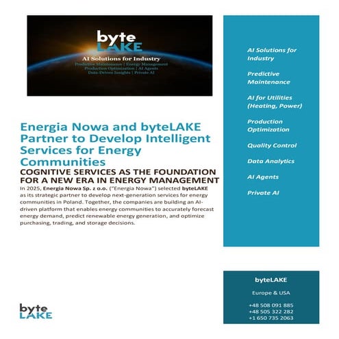 Energia Nowa and byteLAKE Partner to Develop Intelligent Services for Energy Communities
