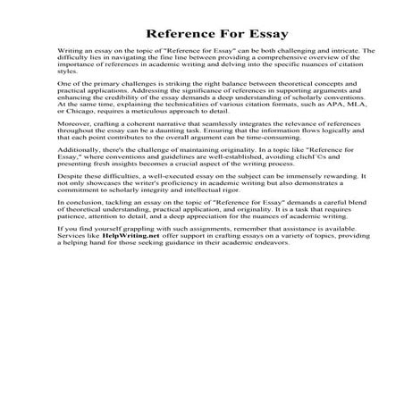 Reference For Essay. School Essay: Research paper reference format | PDF