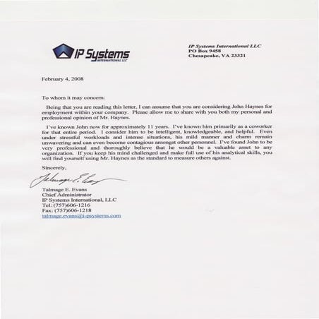 Letter Recommendation- Plant Manager | DOCX