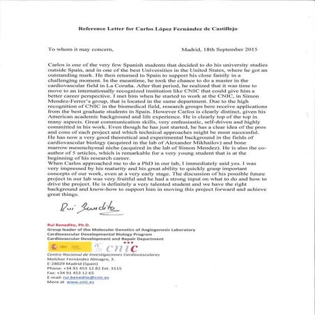 Reference letter 2015 rui benedito | PDF