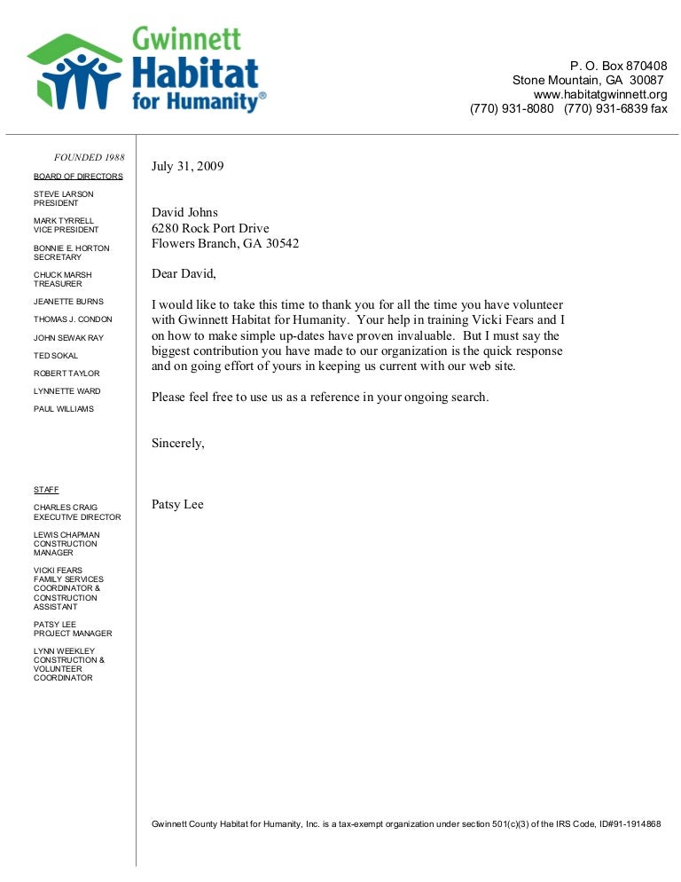 reference letter habitat for humanity how to say thank you for recommendation letter