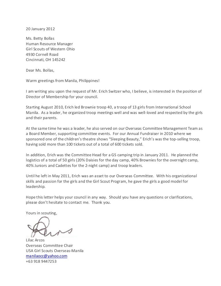 Reference Letter From Girl Scouts Lilac Arcos Reference Letter From Girl Scouts Lilac Arcos