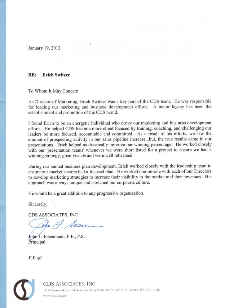 Reference Letter From John Eisenmann Cds Associates