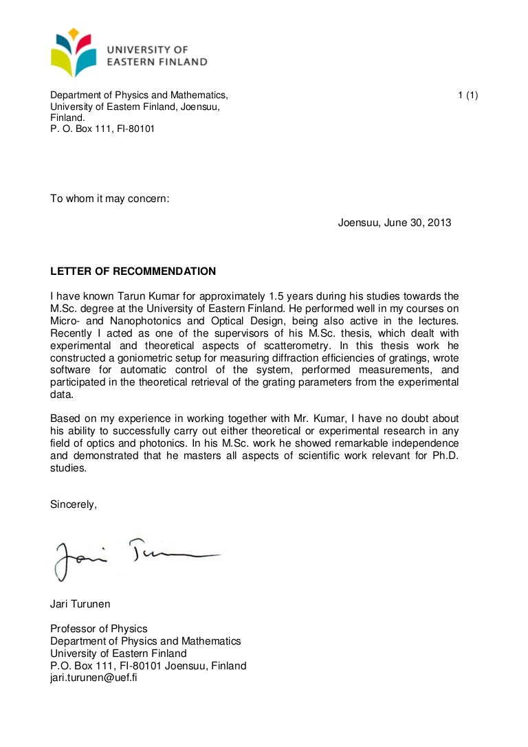 Example Letter Of Recommendation From Teacher To Student Example Letter Of Recommendation From Teacher To Student