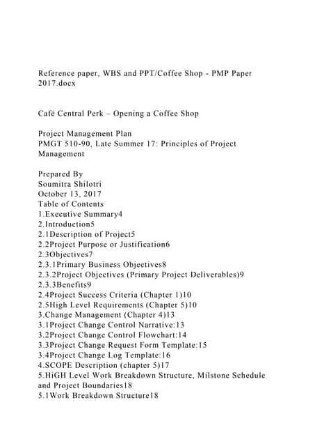 Reference paper, WBS and PPTCoffee Shop - PMP Paper 2017.docx.docx