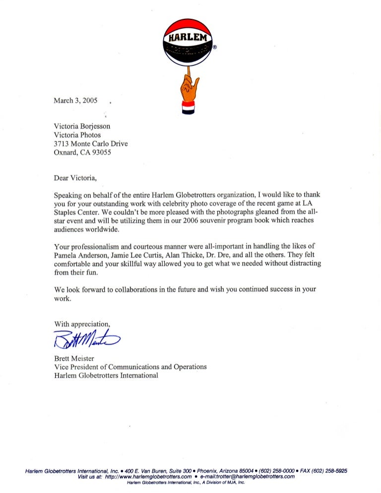 reference letter photographer for harlemglobetrotters reference letter example