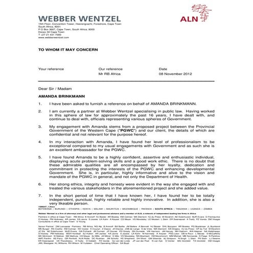 Reference rodney africa webber wentzel