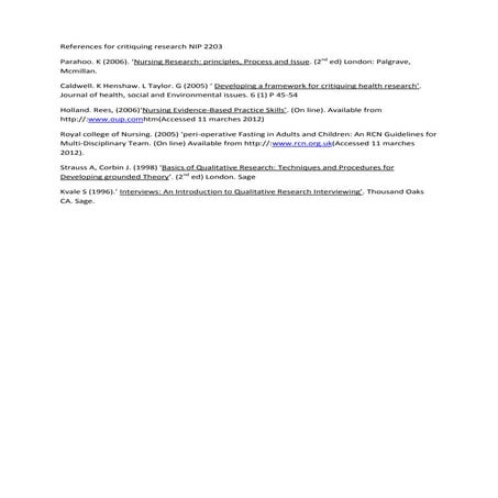 References for critiquing research