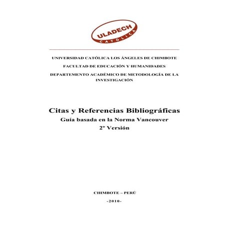 Referencias bibliograficas norma vancouver