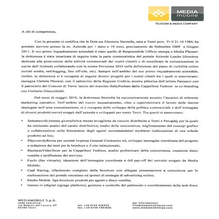 Reccomendation letter Media Mobile spa