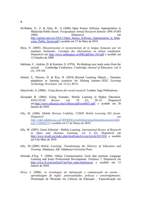 Referências  da tese: Apropriação do telemóvel como ferramenta de mediação em mobile learning