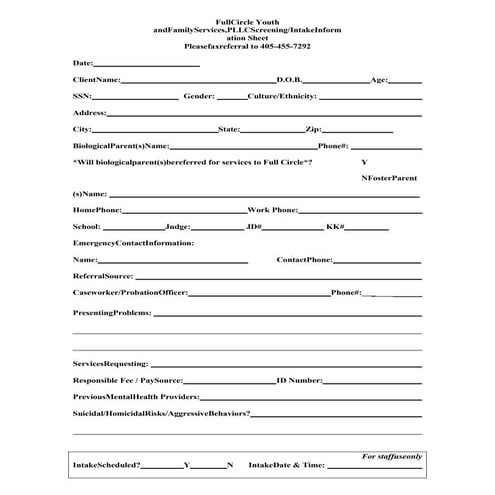 Referral screening, intake form | DOCX