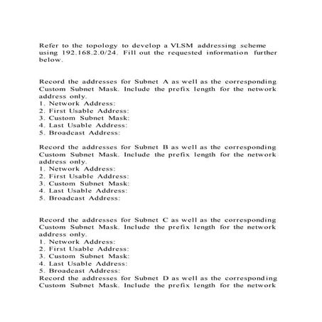 Refer to the topology to develop a vlsm addressing scheme using 19