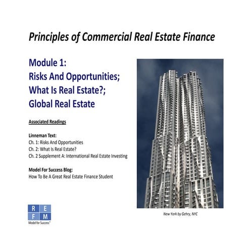 Principles of Commercial Real Estate Finance Module Topics Covered