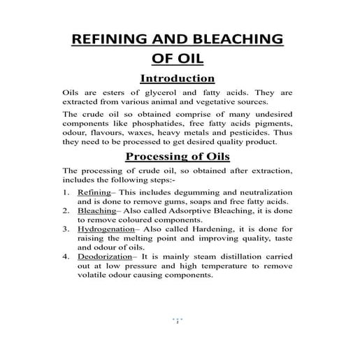 Refining and bleaching of oil