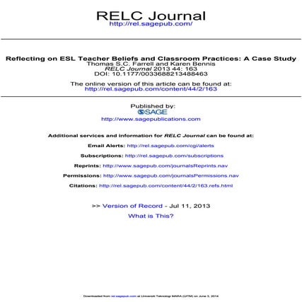 Reflecting on esl teacher beliefs and classroom practices a case study ...