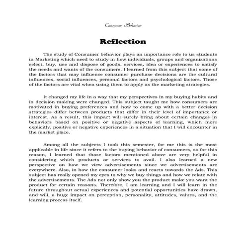 REFLECTION ON CONSUMER BEHAVIOR, METHODS OF RESEARCH AND PRODUCT MANAGEMENT