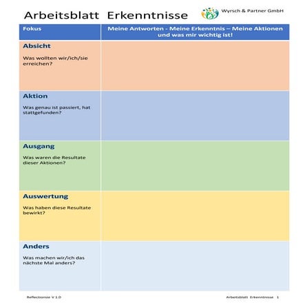 Reflectionize Arbeitsblaetter