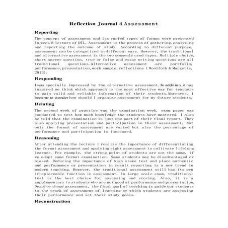 Reflection journal 3 assessment