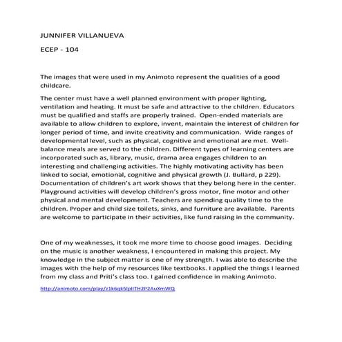 Reflection of quality childcare