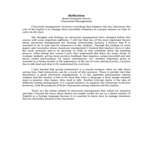 Reflection on classroom management