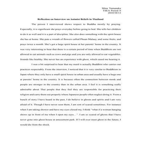 Reflection on interview on animist beliefs in Thailand