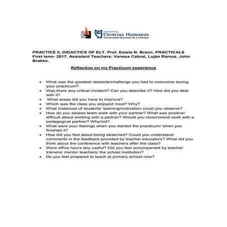 Reflection on my practicum experience grecia roldan