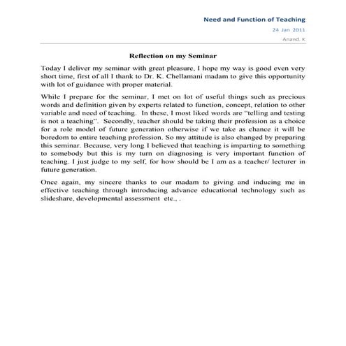 Reflection on my seminar ANAND