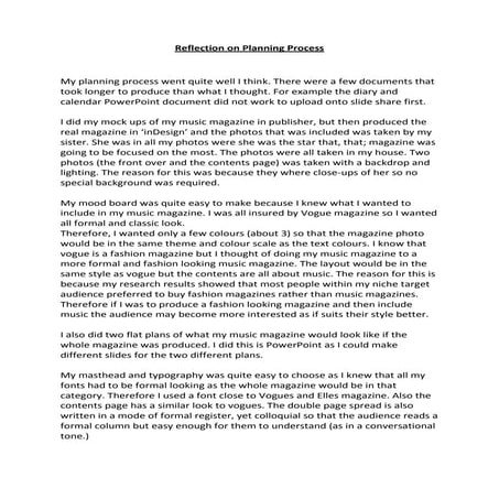 Reflection on Planning Process
