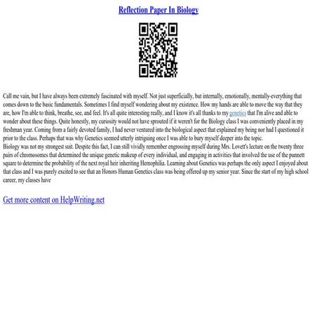 Reflection Paper In Biology