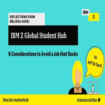 Reflections from Melissa Sassi: 6 Considerations to Avoid a Job that Sucks