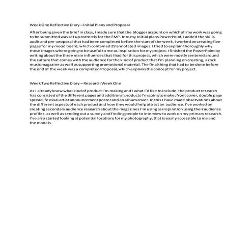 Final major project reflective diary | DOCX