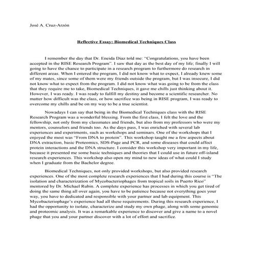 Reflective essay biomedical techniques