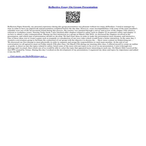 Reflective Essay On Group Presentation