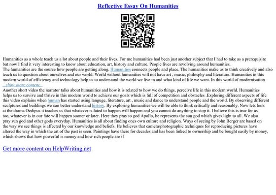 Reflective Essay On Humanities