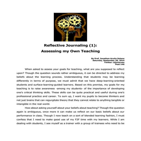 Reflective journaling (1) assessing my own teaching