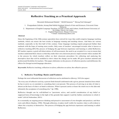 Reflective teaching as a practical approach