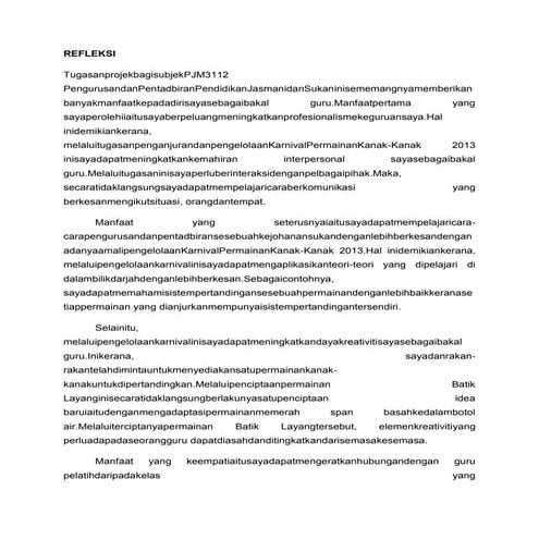 Contoh refleksi subjek PJM3112