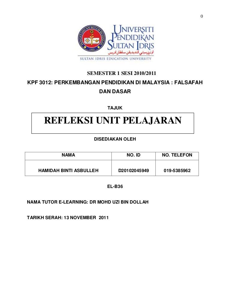Refleksi Unit Modul Kpf 3012 Hamidah Asbulleh D2010204959