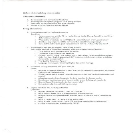Refless visit workshop session notes | PDF