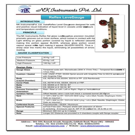 Reflex Level Gauge with Isolation Valves