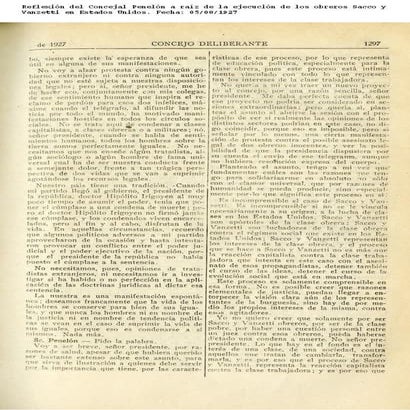 Reflexión del concejal penelón a raíz de la ejecución de los obreros sacco y vanzetti en estados unidos