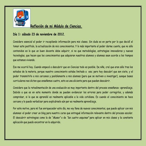 Reflexión de mi módulo de Ciencias.