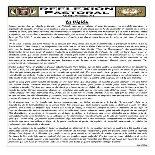 Reflexión Pastoral 1 - La Visión - Año 2015 - Vol. 1 - Nº 1