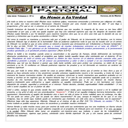 Reflexión Pastoral 2 - En Honor a la Verdad - Año 2015 - Vol. 1 - Nº 2 