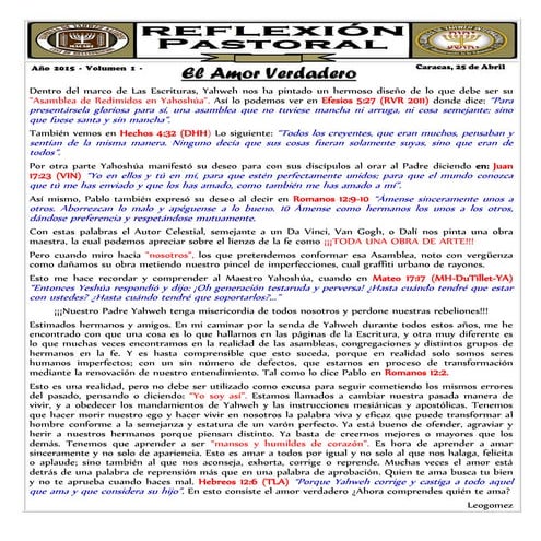 Reflexión pastoral 3 - El Amor Verdadero - Año 2015 - Vol. 1 - Nº 3