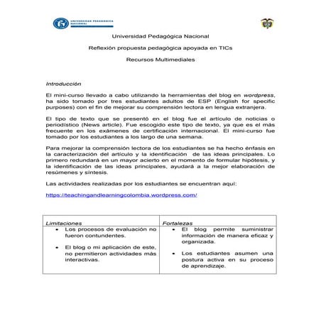 Reflexión sobre la propuesta   