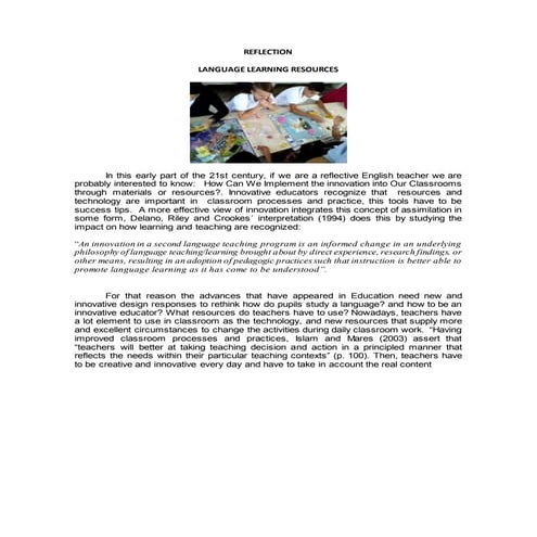 Reflexion 1 language learning resources