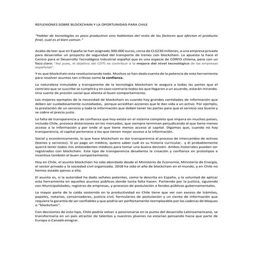 Reflexiones sobre blockchain y la oportunidad para chile